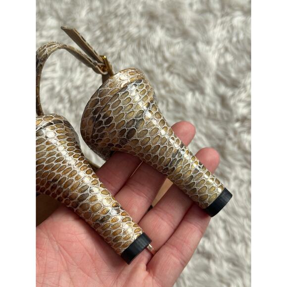 Stuart Weitzman Sz 7 Peeptoe Mushroom Crystal Slingback Snakeskin Pumps Heels - Picture 5 of 9